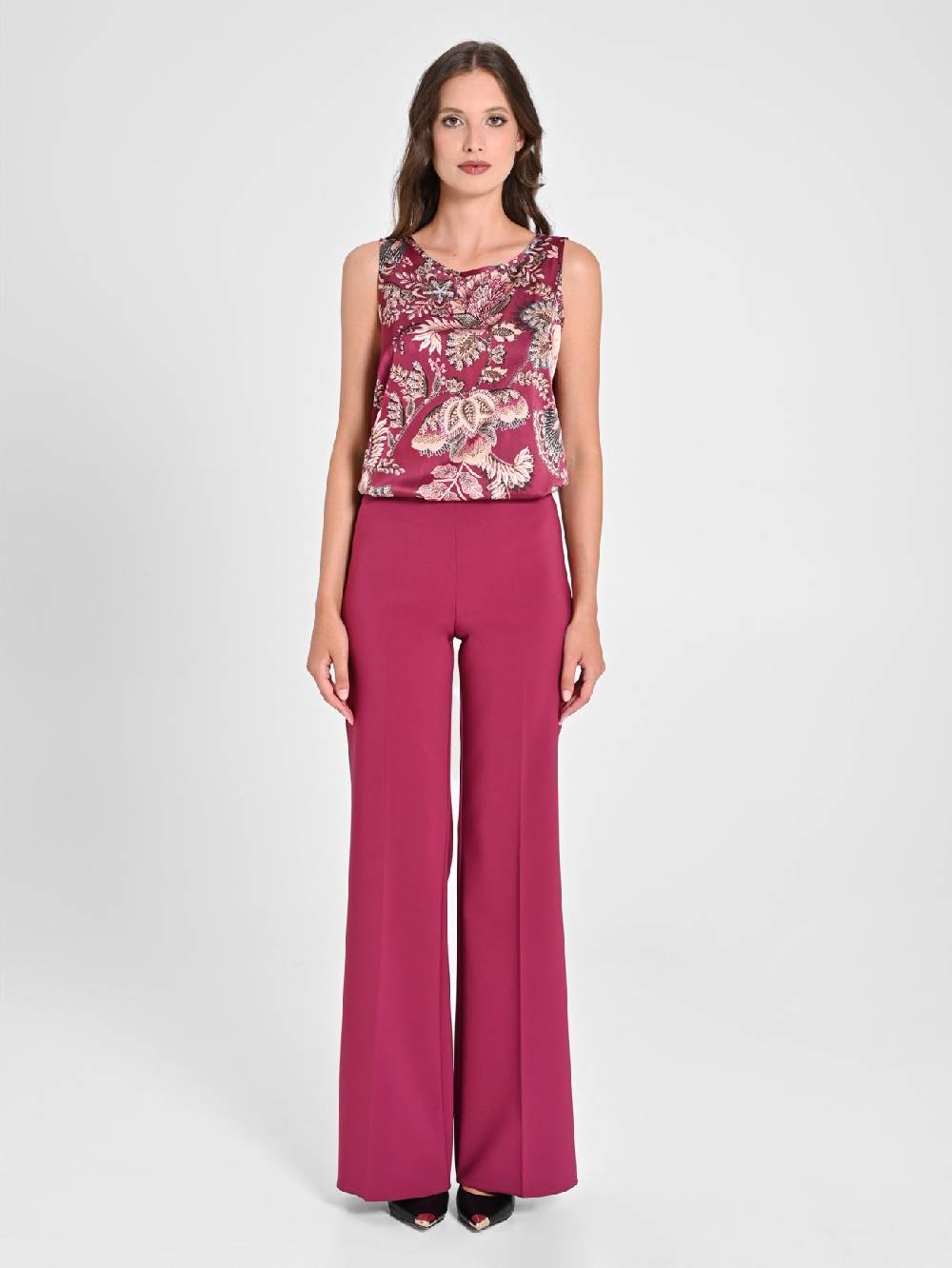 Rinascimento Pantaloni Palazzo in Tessuto Tecnico Bordeaux Donna I Più Venduti