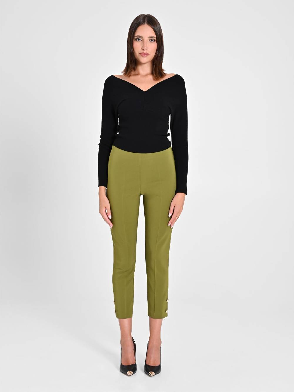 Rinascimento Pantaloni Slim in Tessuto Tecnico Verde Muschio Moda