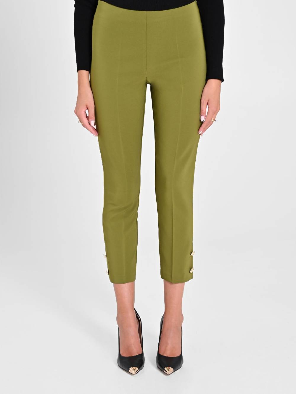 Rinascimento Pantaloni Slim in Tessuto Tecnico Verde Muschio Moda