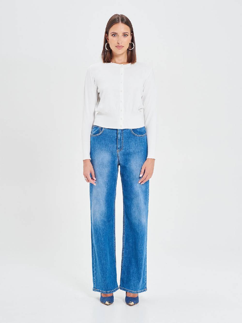 Rinascimento Cardigan Bianco in Maglia Eco Vero® Comprare a buon mercato