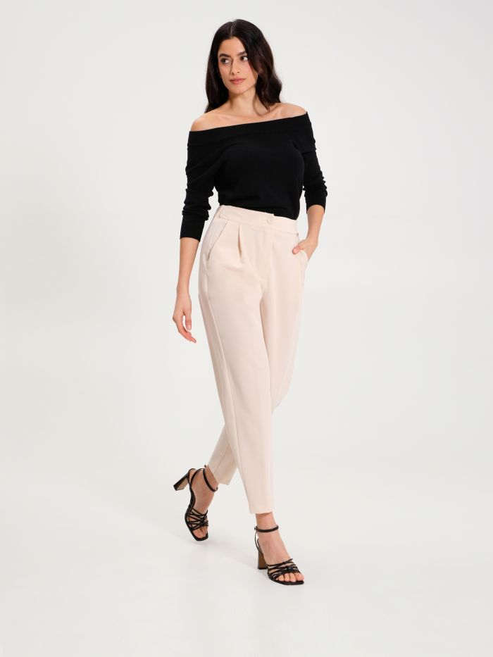 Rinascimento Pantaloni Carota con Punto Smock Beige Super Saving Price