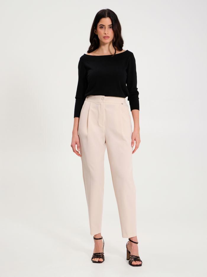 Rinascimento Pantaloni Carota con Punto Smock Beige Super Saving Price