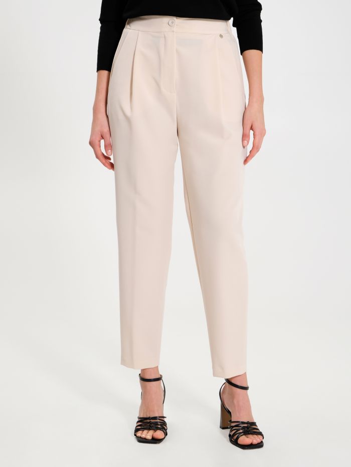 Rinascimento Pantaloni Carota con Punto Smock Beige Super Saving Price