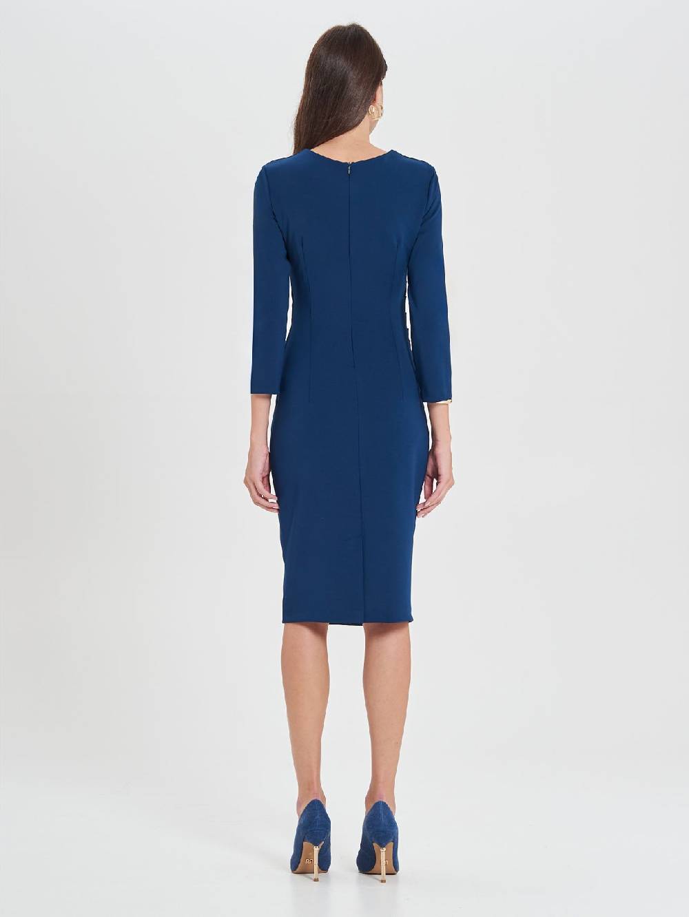 Rinascimento Tubino Drappeggiato Blu a Maniche Lunghe Fino al 50% di sconto