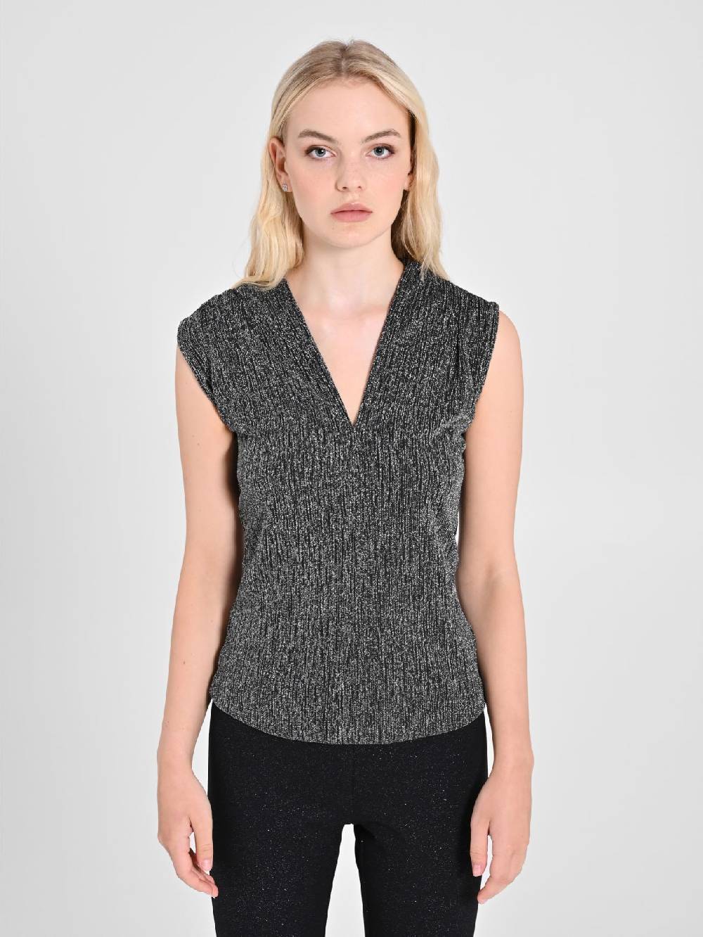 Rinascimento Top Nero & Argento Lurex Offerta speciale della fabbrica