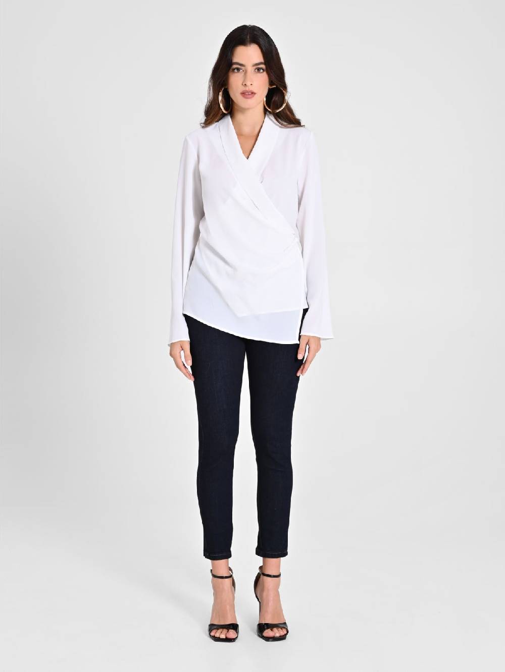 Rinascimento Blusa Bianca con Drappeggio 50% di sconto con spedizione gratuita