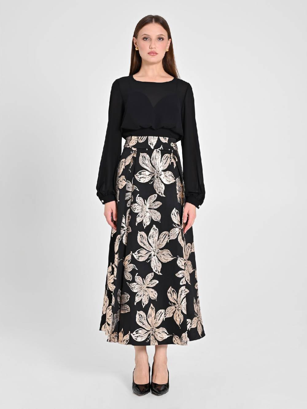 Rinascimento Gonna Fiori Dorati Jacquard Promozione