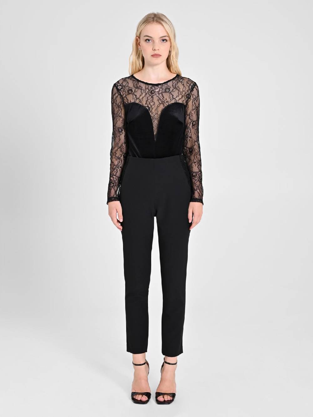 Rinascimento Body in Pizzo e Velluto Nero Outlet