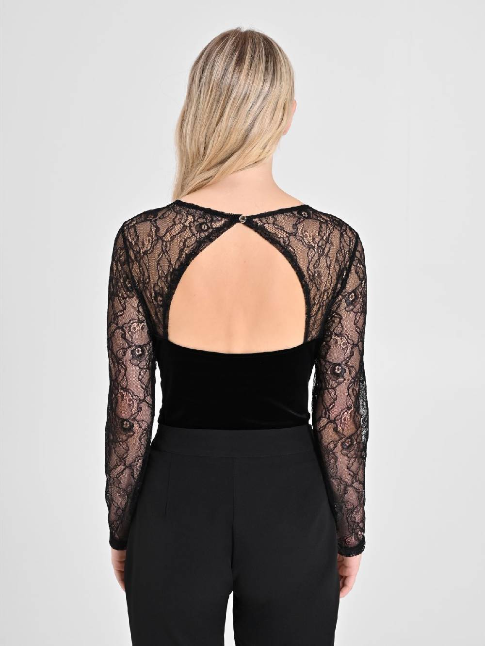 Rinascimento Body in Pizzo e Velluto Nero Outlet