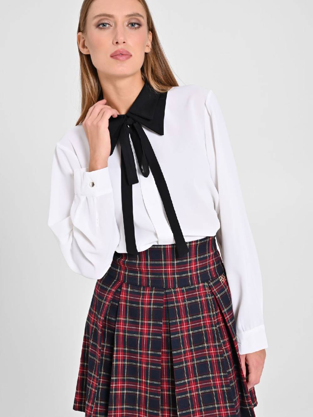 Rinascimento Blusa Bicolor con Cravattino Vendita Calda