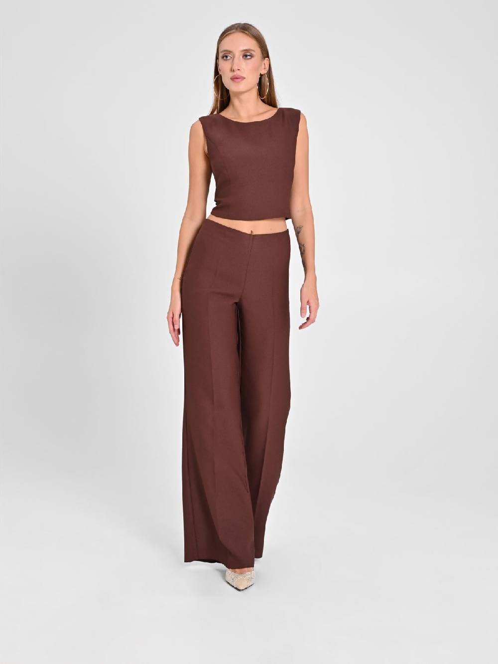 Rinascimento Pantaloni in Envers Satin Marrone Nuova