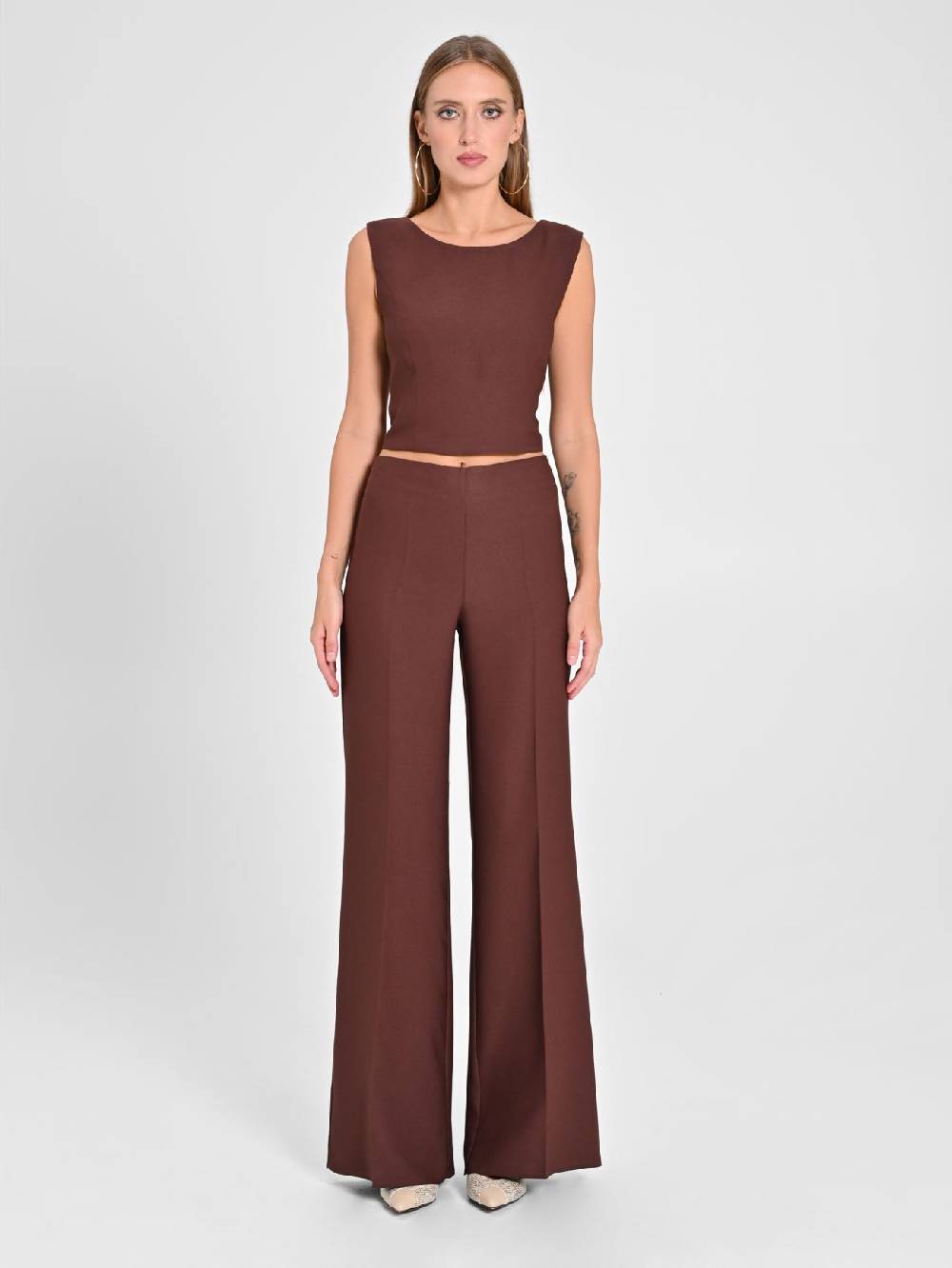 Rinascimento Pantaloni in Envers Satin Marrone Nuova