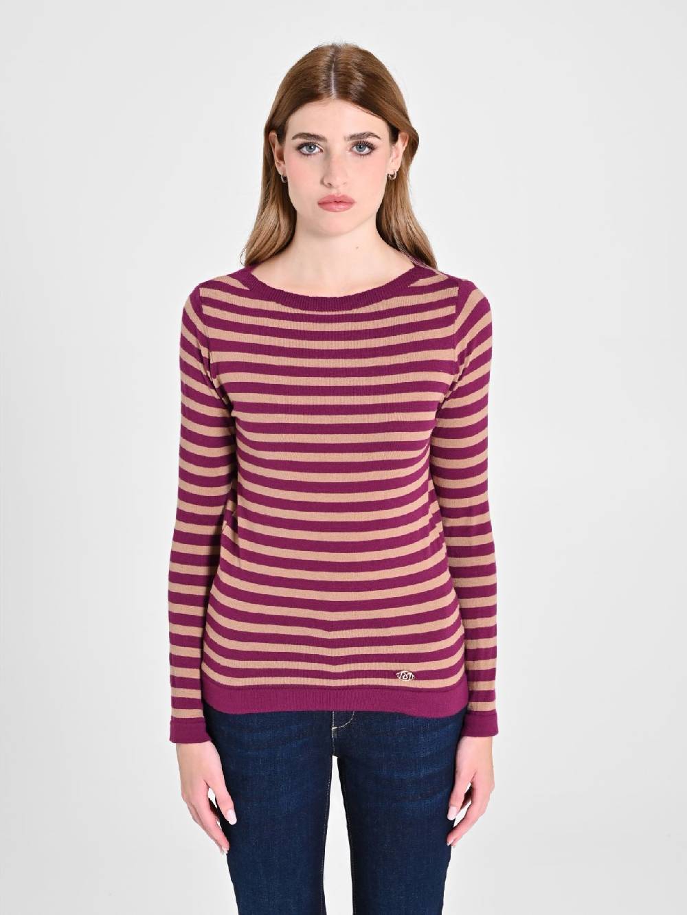 Rinascimento Maglioncino a Righe Beige & Bordeaux Offerte stagionali