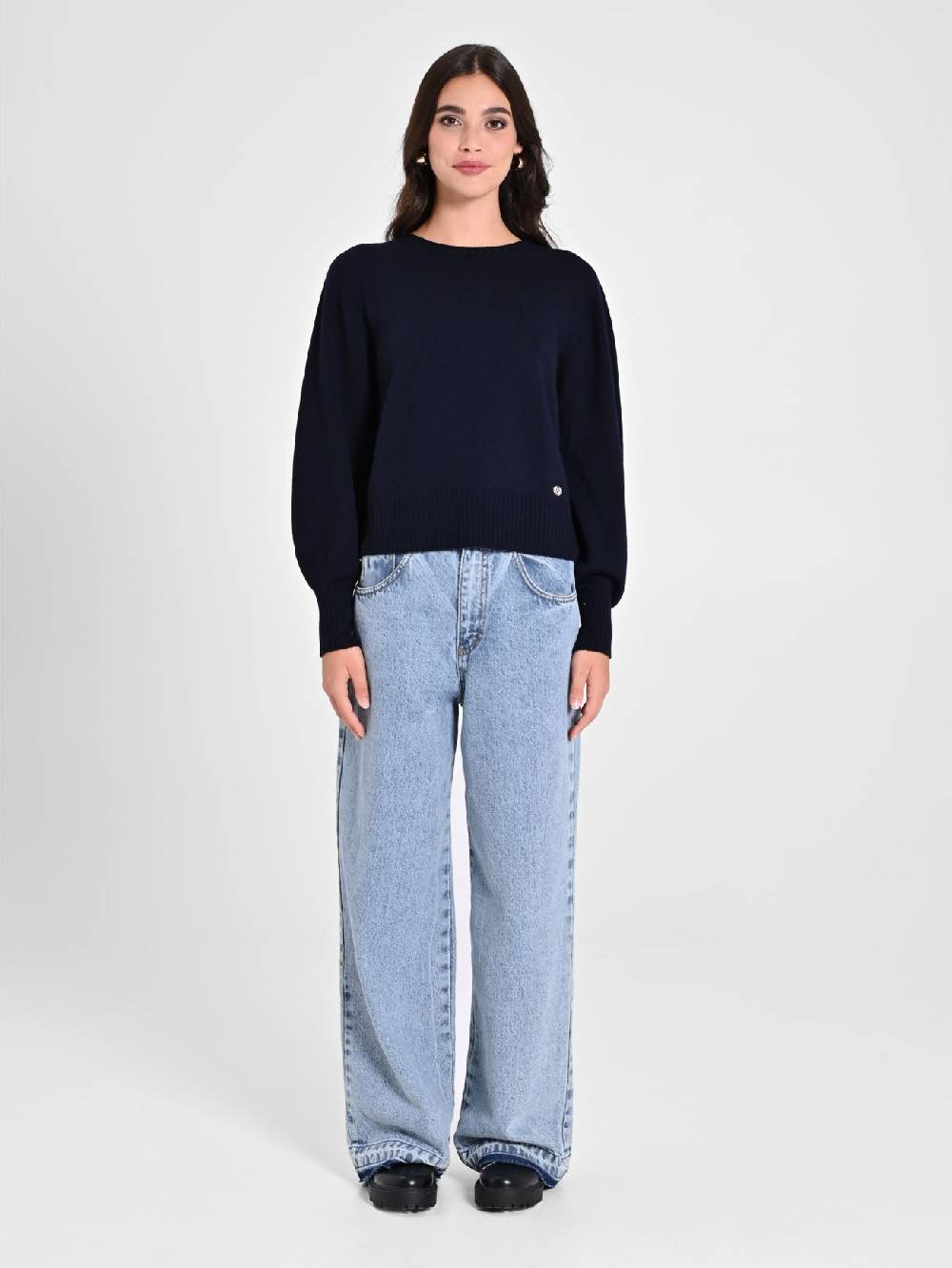 Rinascimento Maglioncino Lana Merino Extrafine Blu Donna Prezzo basso