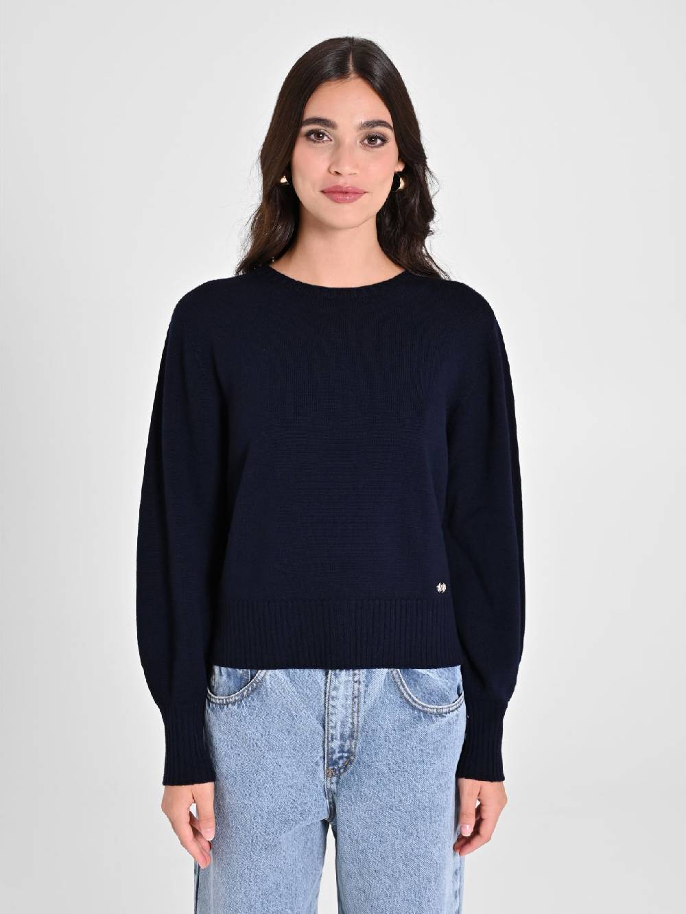 Rinascimento Maglioncino Lana Merino Extrafine Blu Donna Prezzo basso