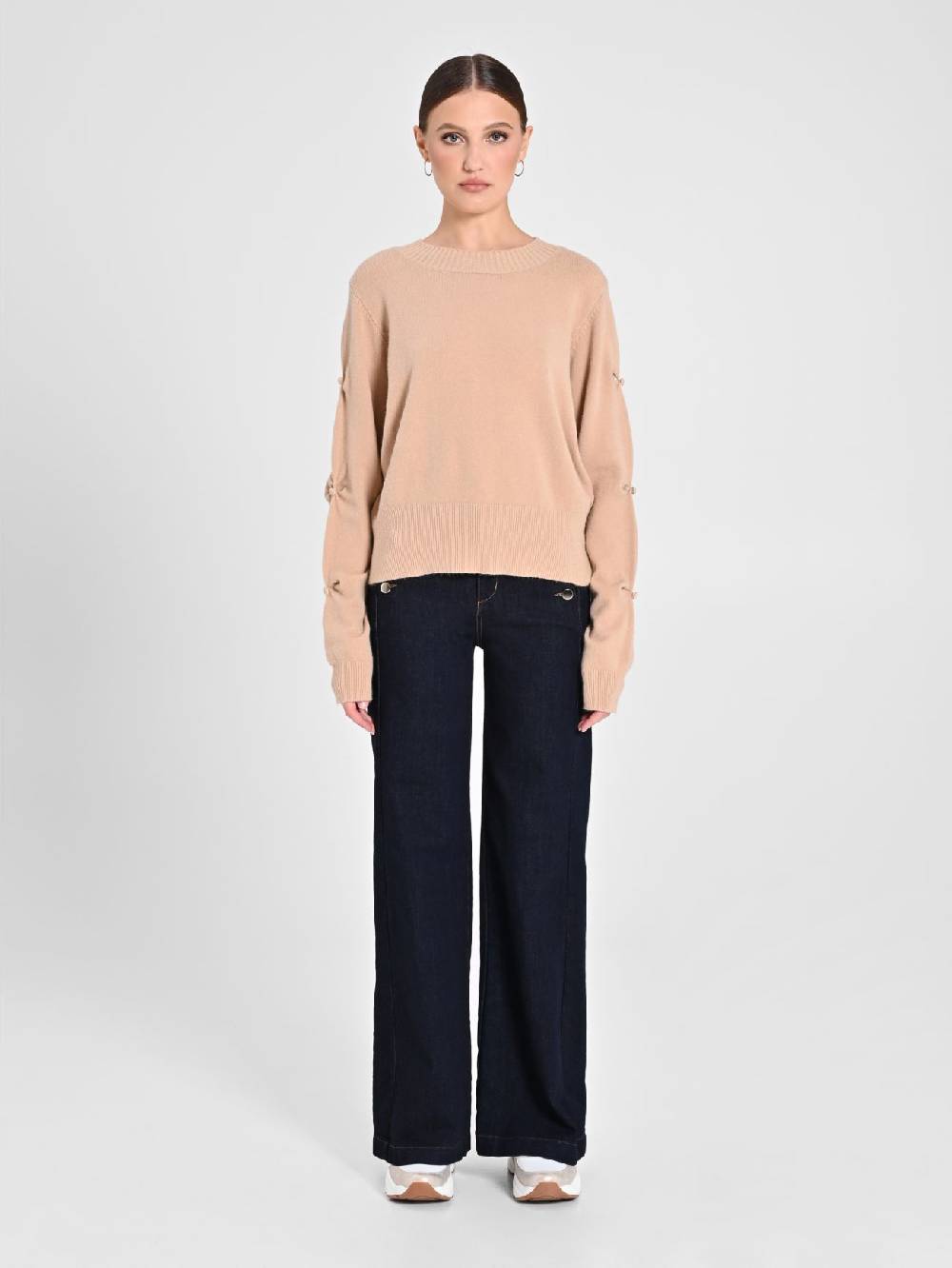 Rinascimento Maglione Cammello con Bottoni Ricoperti Fino al 50% di sconto