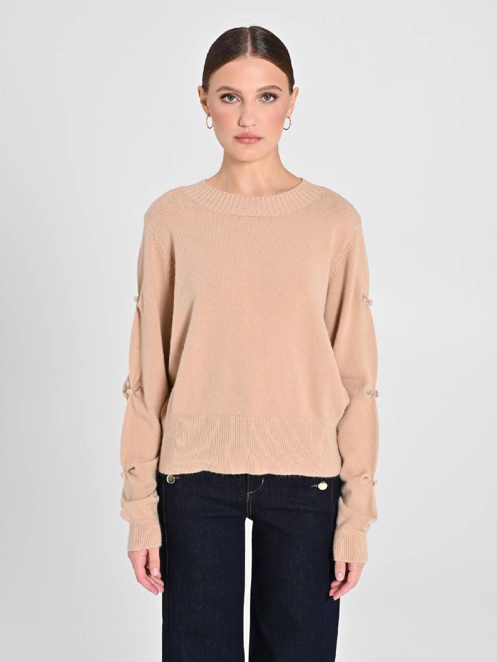 Rinascimento Maglione Cammello con Bottoni Ricoperti Fino al 50% di sconto