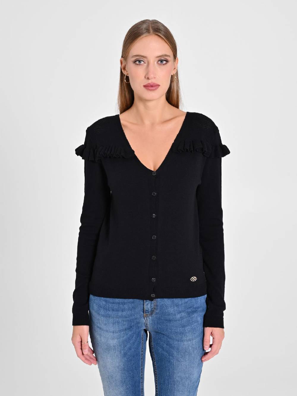 Rinascimento Cardigan Nero con Rouches Fino al 60% di sconto