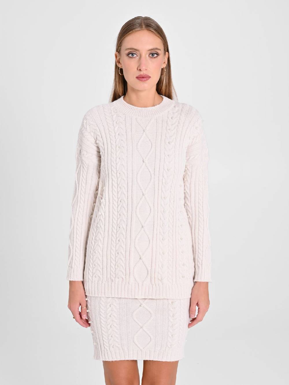 Rinascimento Maglione Bianco con Perle Fino al 65% di sconto