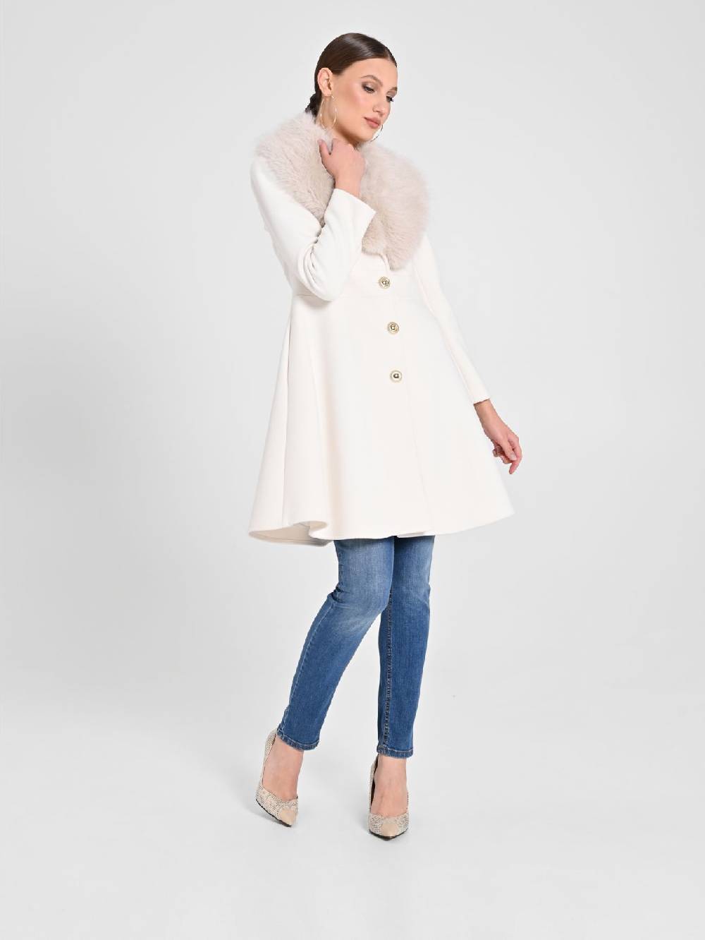 Rinascimento Cappotto Bianco con Collo effetto Pelliccia Offerta speciale della fabbrica