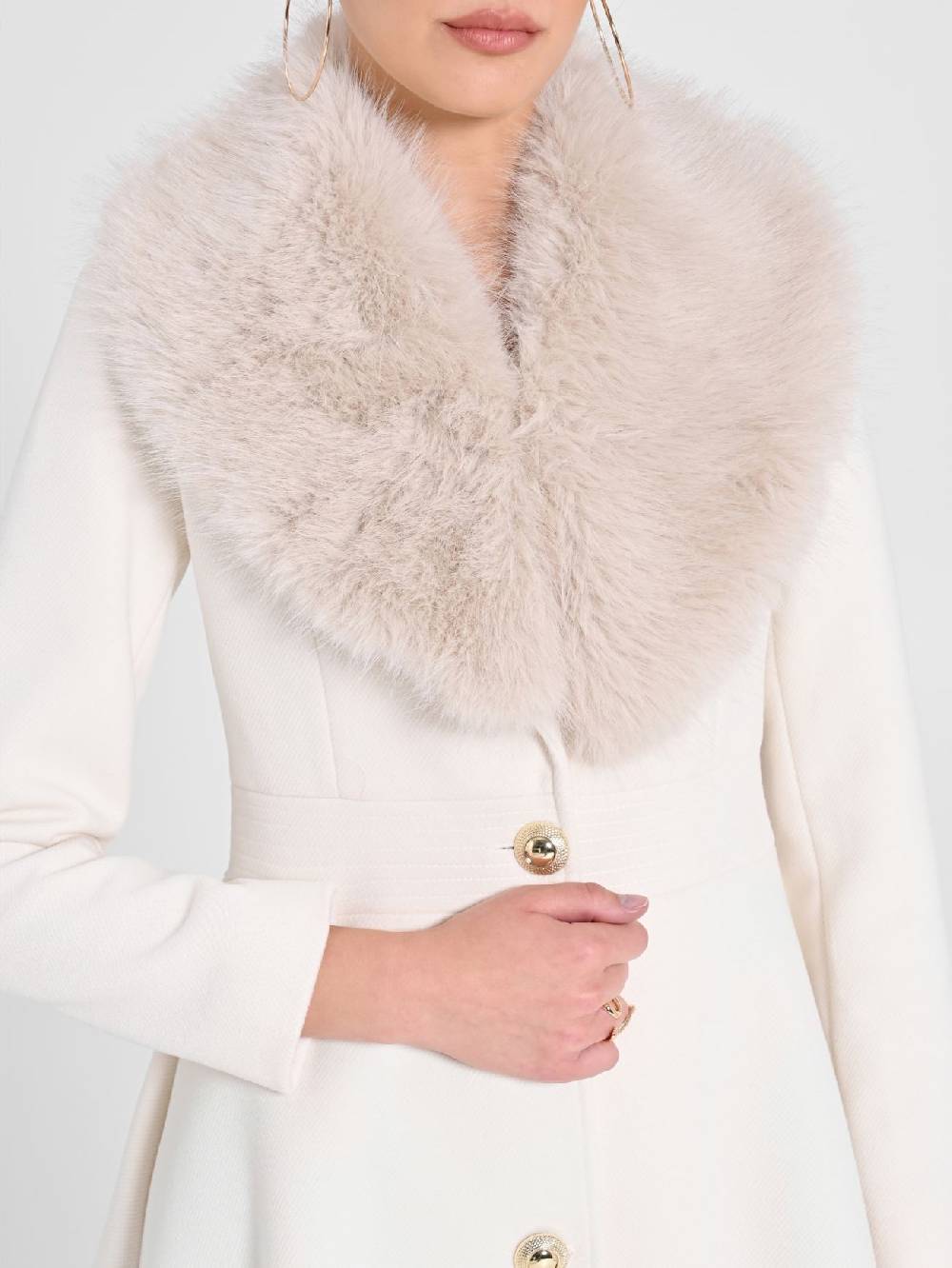 Rinascimento Cappotto Bianco con Collo effetto Pelliccia Offerta speciale della fabbrica