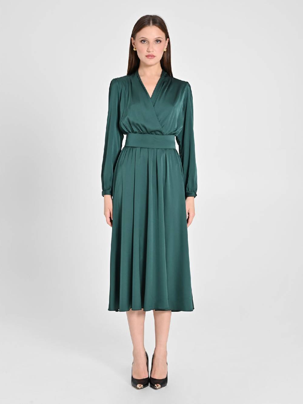 Rinascimento Abito Lungo in Raso Verde 50% di sconto con spedizione gratuita
