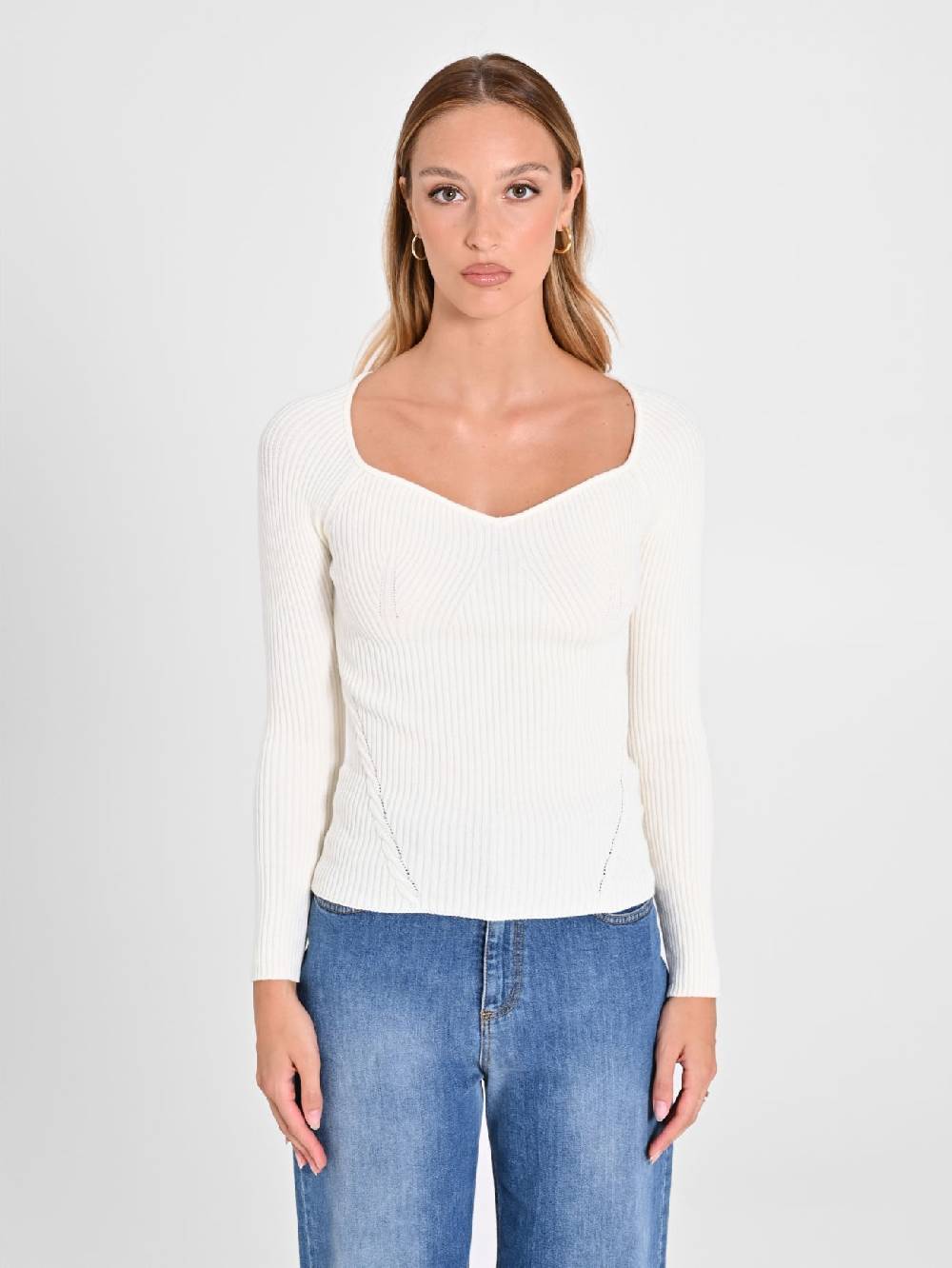 Rinascimento Maglia Bianca con Scollo a Cuore Sconti questo mese