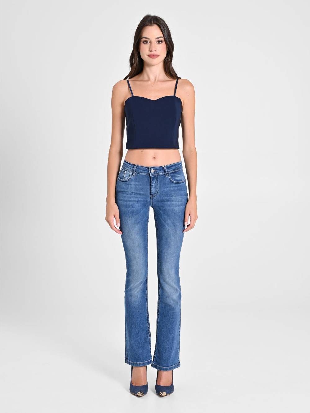 Rinascimento Crop Top Blu con Scollo a Cuore Soddisfazione Garantita