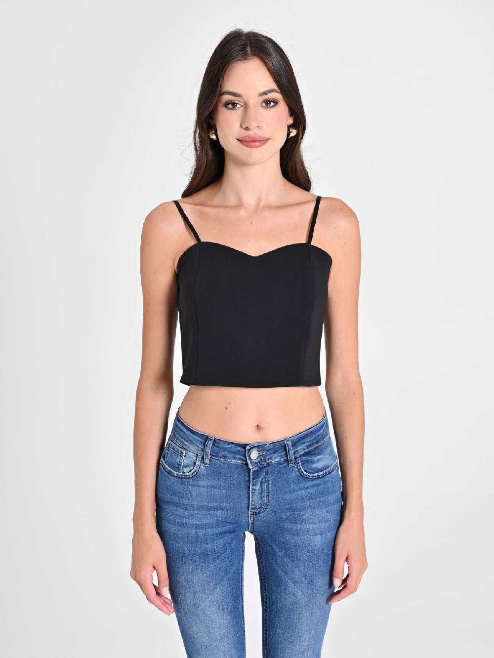Rinascimento Crop Top Nero con Scollo a Cuore Qualità Garantita