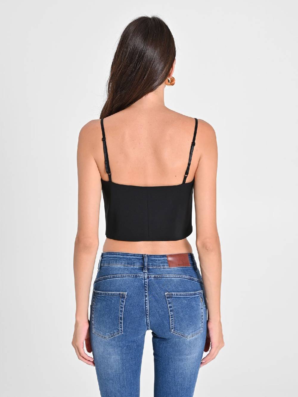 Rinascimento Crop Top Nero con Scollo a Cuore Qualità Garantita