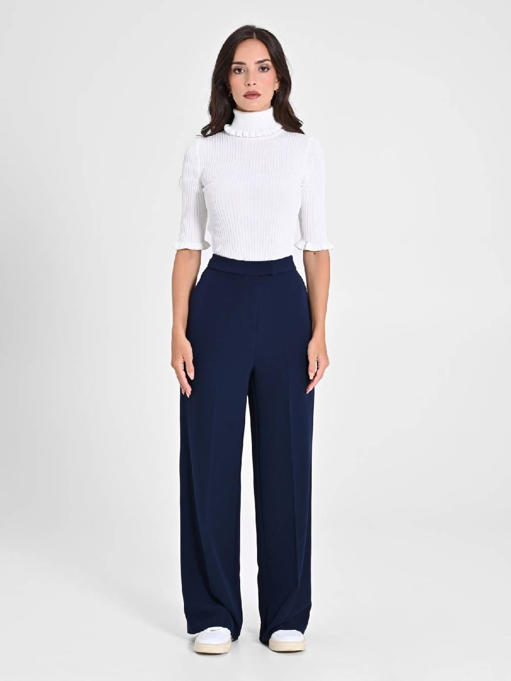 Rinascimento Pantalone Palazzo Blu in Crepe Offerta natalizia