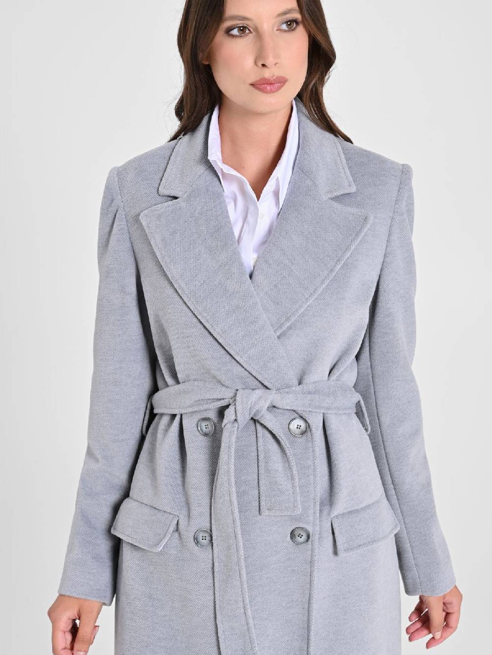 Rinascimento Maxi Cappotto Grigio con Cintura Fino al 50% di sconto