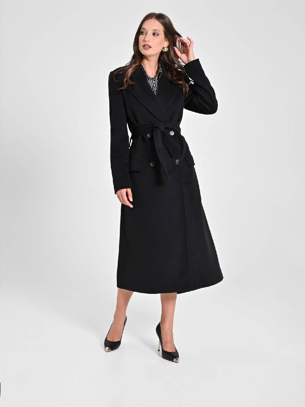 Rinascimento Maxi Cappotto Nero con Cintura Fino al 65% di sconto