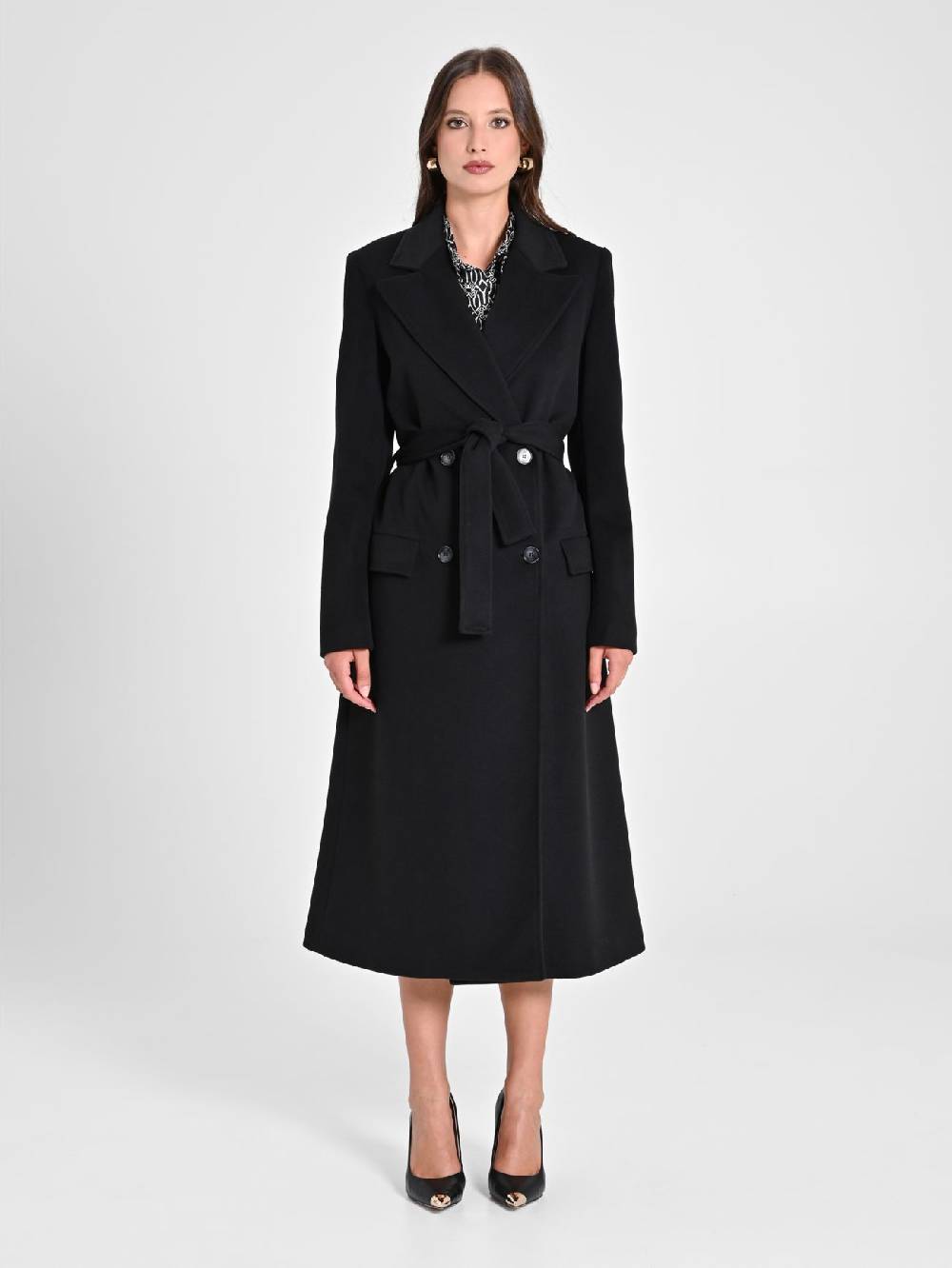 Rinascimento Maxi Cappotto Nero con Cintura Fino al 65% di sconto