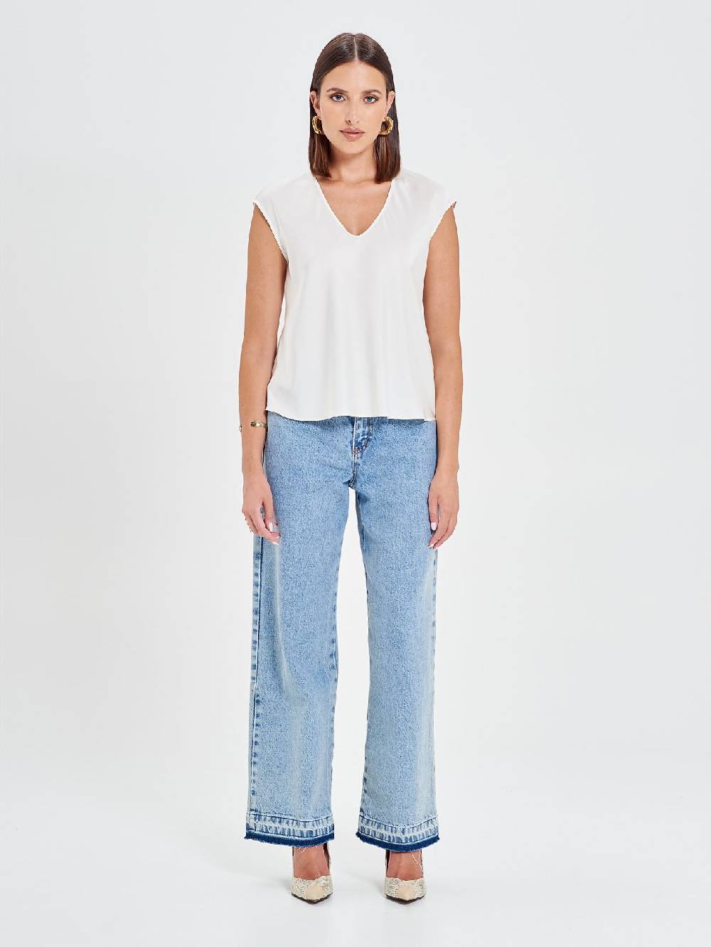 Rinascimento Blusa in Raso Bianco Avorio Presa