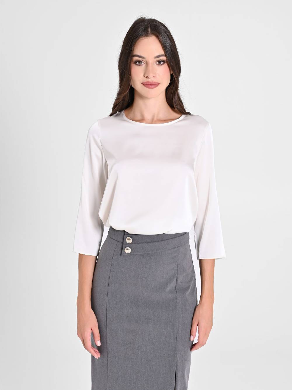 Rinascimento Blusa in Raso Bianco Avorio Sconto