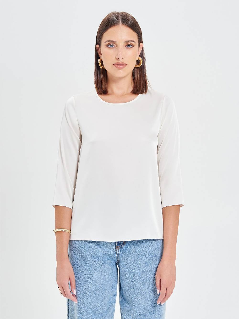 Rinascimento Blusa in Raso Bianco Avorio Sconto