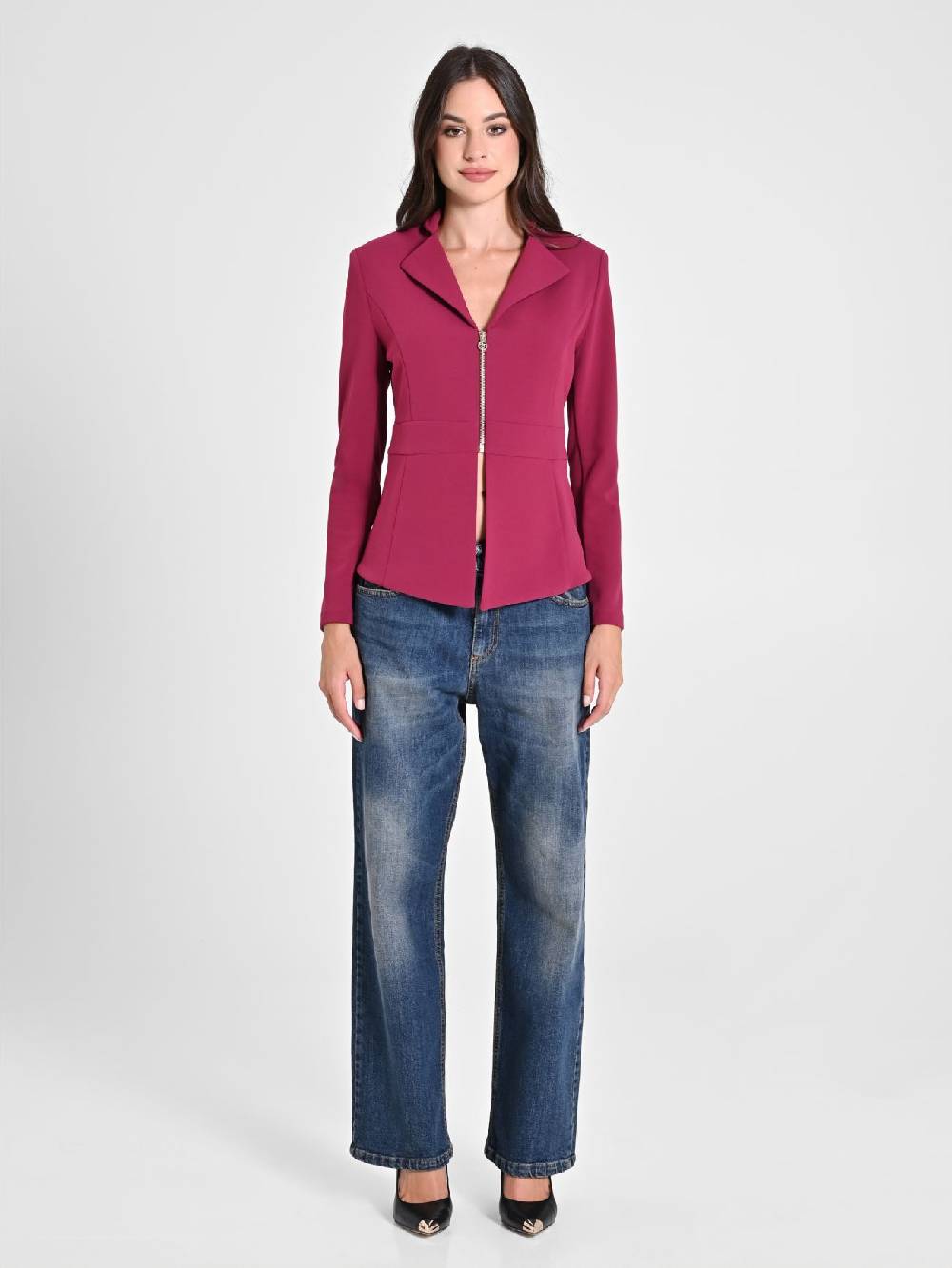 Rinascimento Giacca Bordeaux in Scuba mano Crepe Online