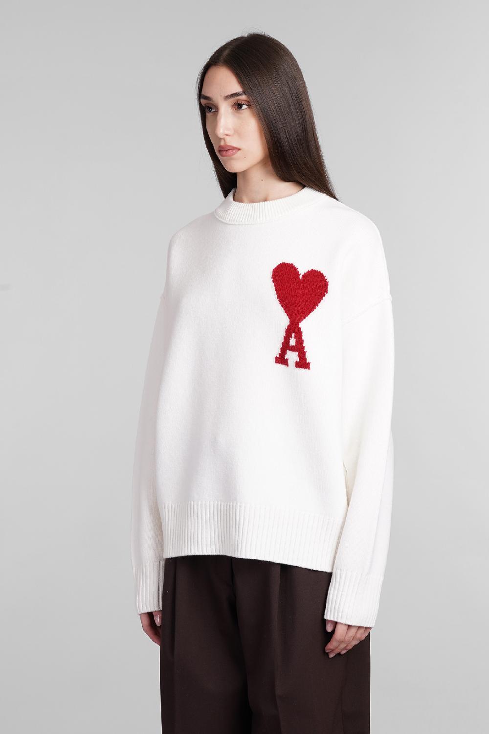 ﻿Deliberti Ami Paris Maglia in lana bianca cod. 403271 - Deliberti The Luxury Shopping Fornitura limitata