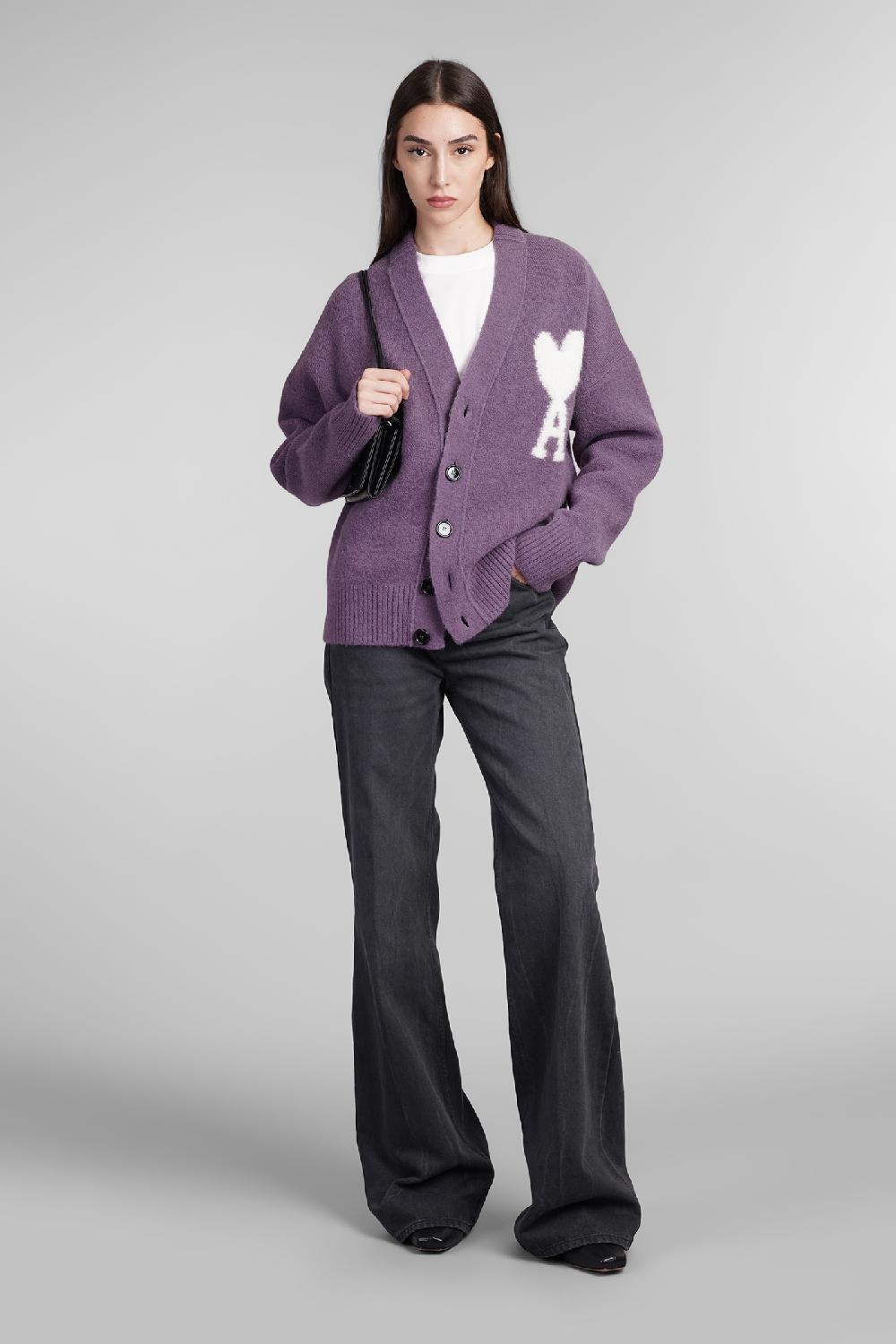 Deliberti Ami Paris Cardigan in lana viola cod. 406119 - Deliberti The Luxury Shopping Enormi risparmi