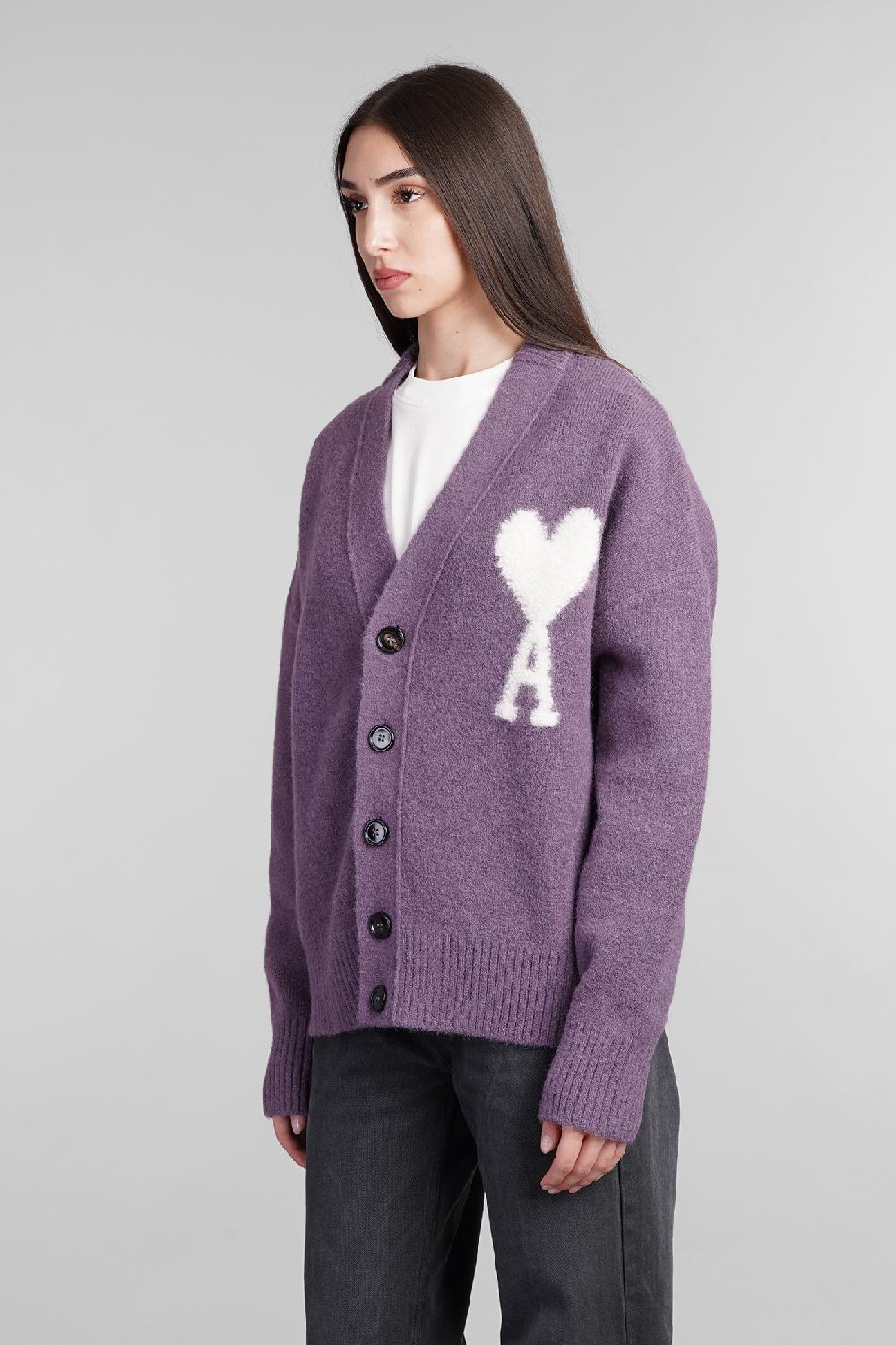 Deliberti Ami Paris Cardigan in lana viola cod. 406119 - Deliberti The Luxury Shopping Enormi risparmi
