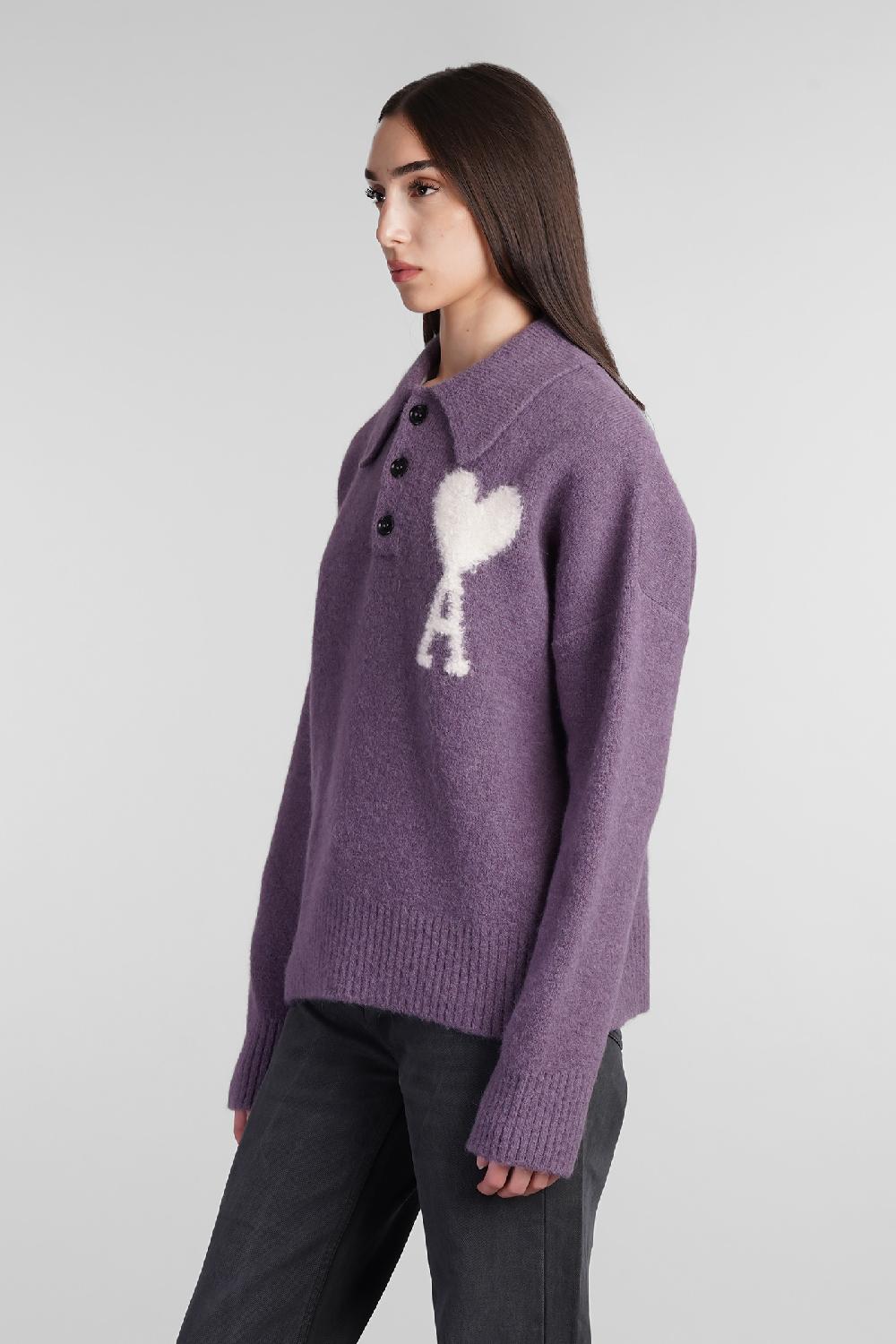 Deliberti Ami Paris Polo in lana viola cod. 409142 - Deliberti The Luxury Shopping Super Saving Price