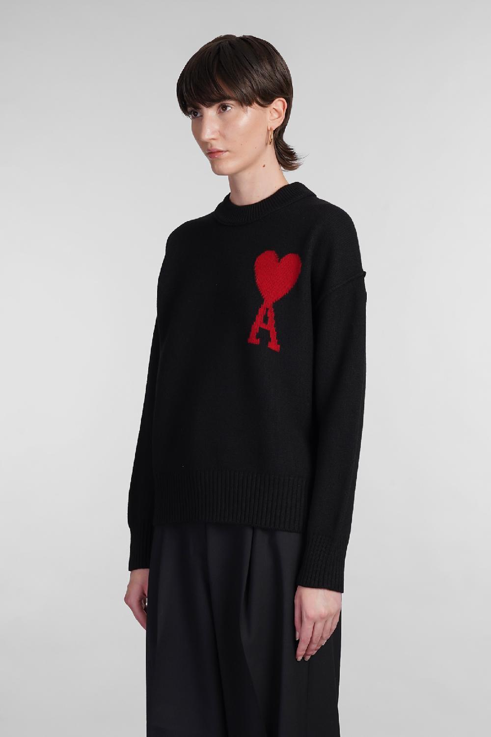 Deliberti Ami Paris Maglia in lana nera cod. 402080 - Deliberti The Luxury Shopping Fino al 60% di sconto