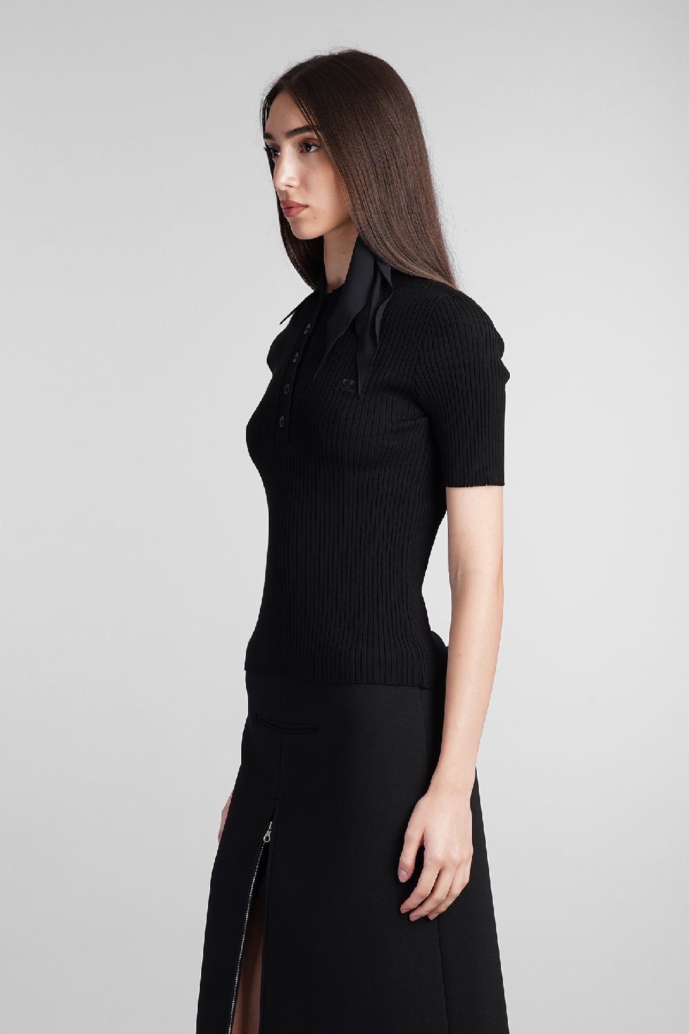 Deliberti Courreges Polo in viscosa nera cod. 408561 - Deliberti The Luxury Shopping Offerta speciale della fabbrica