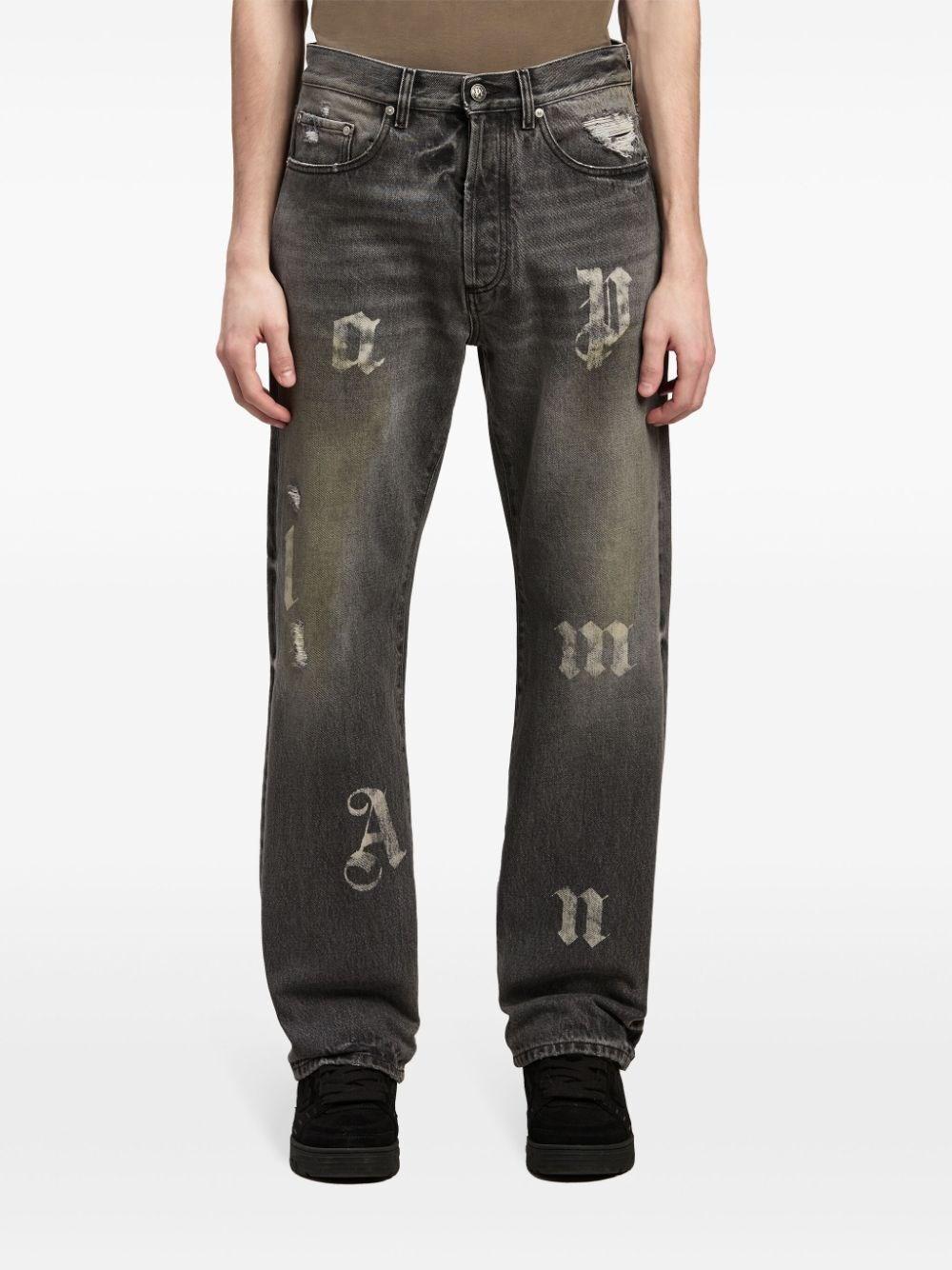 Palm angels `BW Logo Patch` 5-Pocket Jeans Saldi Di Fabbrica