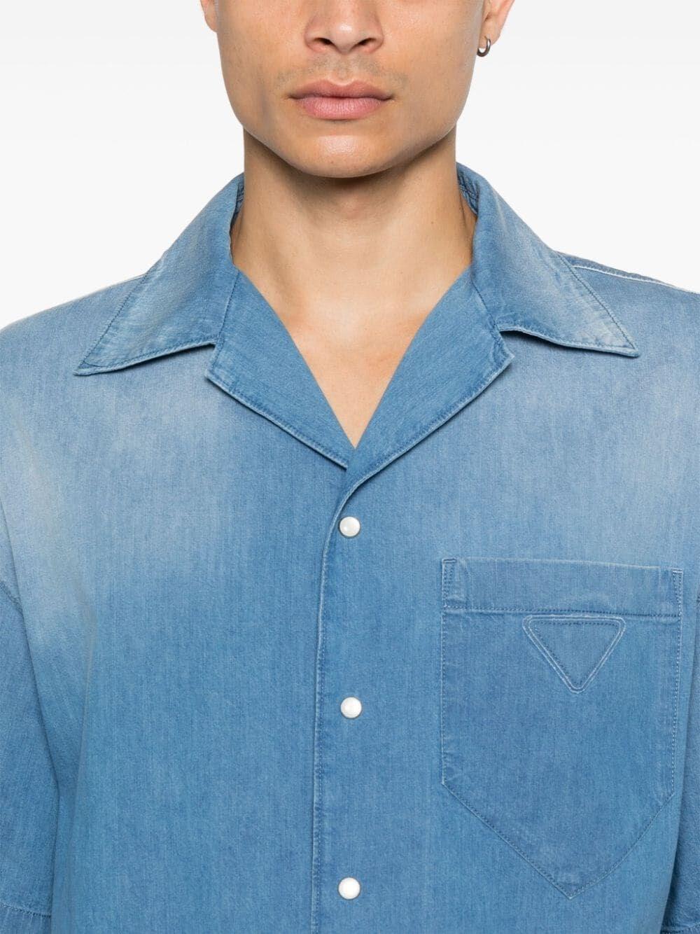 Prada Light Denim Short Sleeve Shirt Saldi