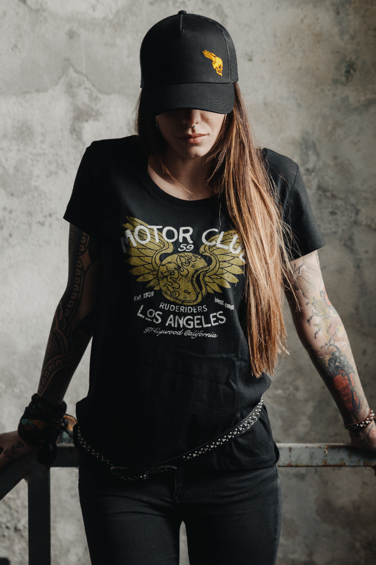 Rude Riders T-Shirt Donna Motor Brigade Nera In Linea