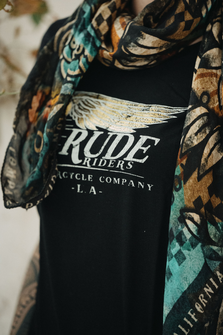 Rude Riders T-Shirt Donna Flying Wheel Nera Qualità
