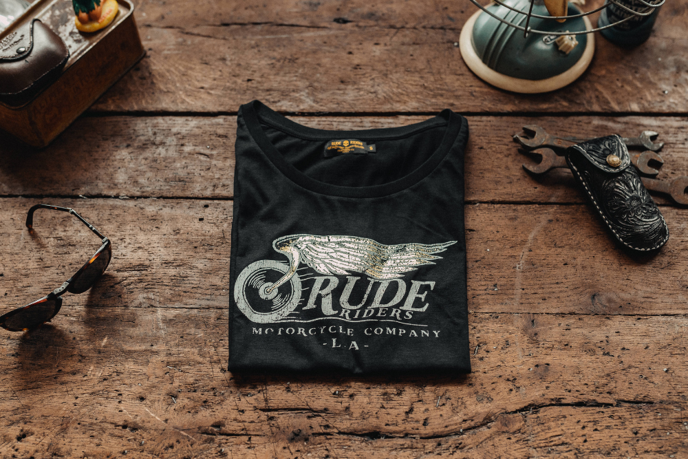 Rude Riders T-Shirt Donna Flying Wheel Nera Qualità