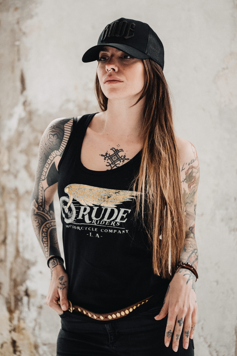 Rude Riders Canotta Donna Flying Wheel Nera Spedizione Gratuita